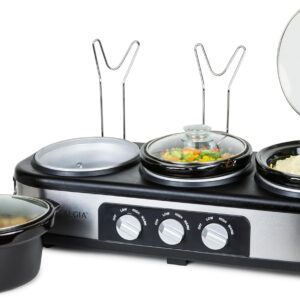 HomeCraft 3-Station Slow Cooker Buffet, 1.5 Qt Stainless Steel