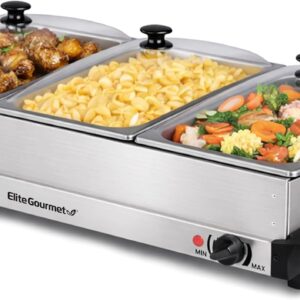 Elite Gourmet 7.5 Qt Triple Buffet Server - Stainless Steel