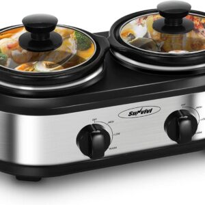 Sunvivi Dual Slow Cooker & Buffet Server, 2.5 Qt Stainless Steel