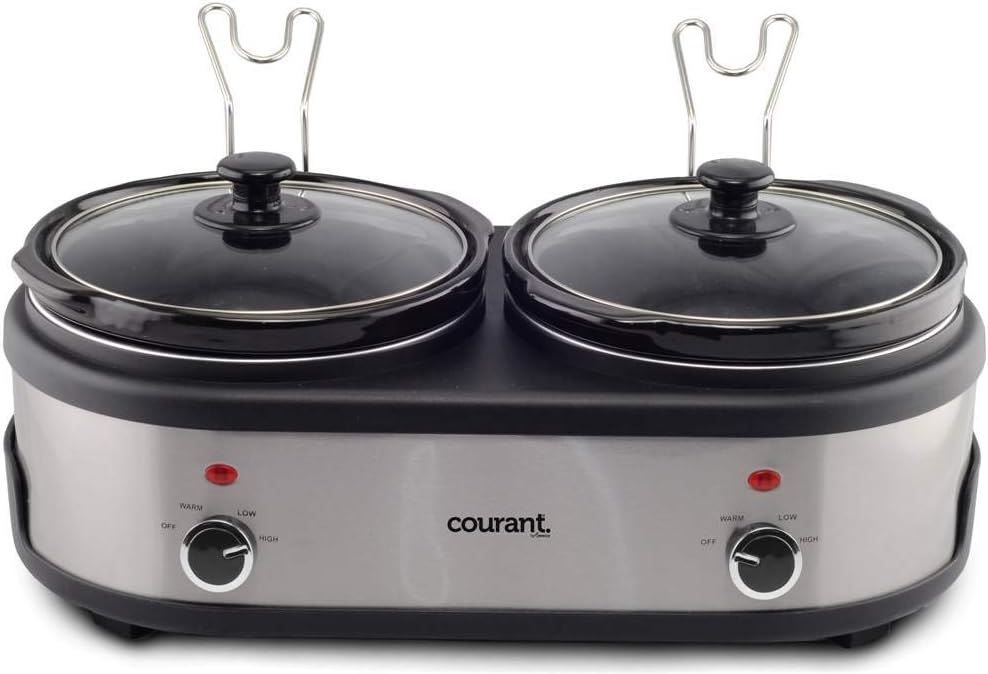 Courant Dual Slow Cooker 5 Qt, 2.5 Qt Each, Stainless Steel