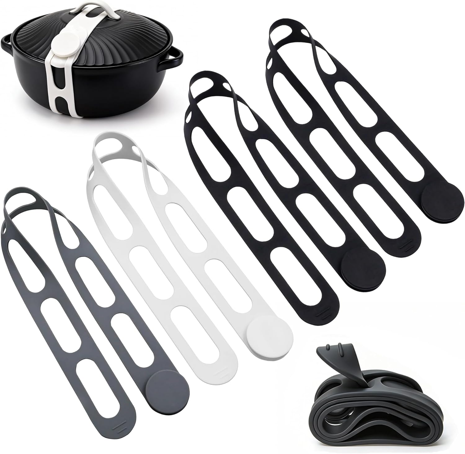 4-Pack Silicone Lid Lock Straps for Cookers & Containers