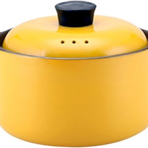 SKIHOT Handmade Ceramic Stockpot with Lid - 2.5L, Gray/Yellow