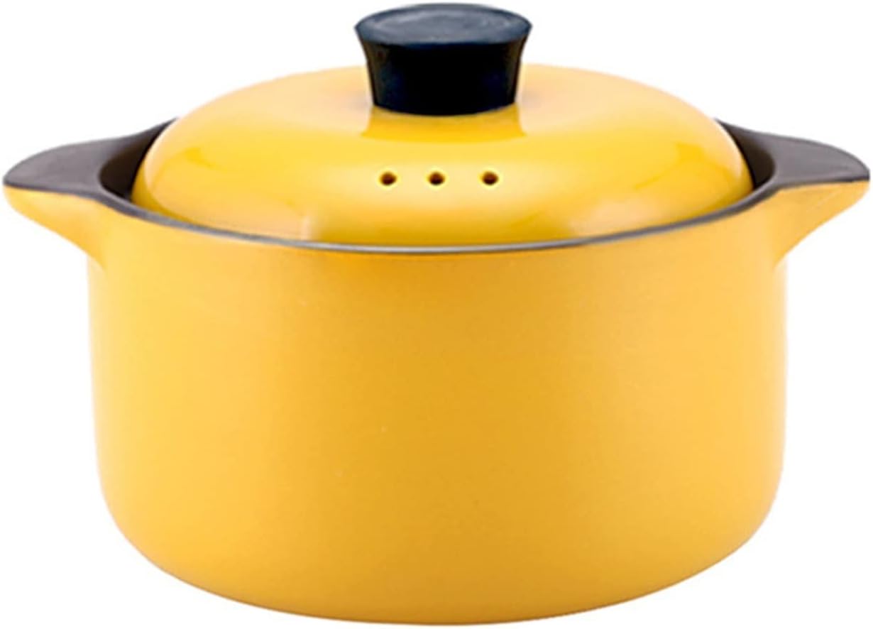 SKIHOT Handmade Ceramic Stockpot with Lid - 2.5L, Gray/Yellow