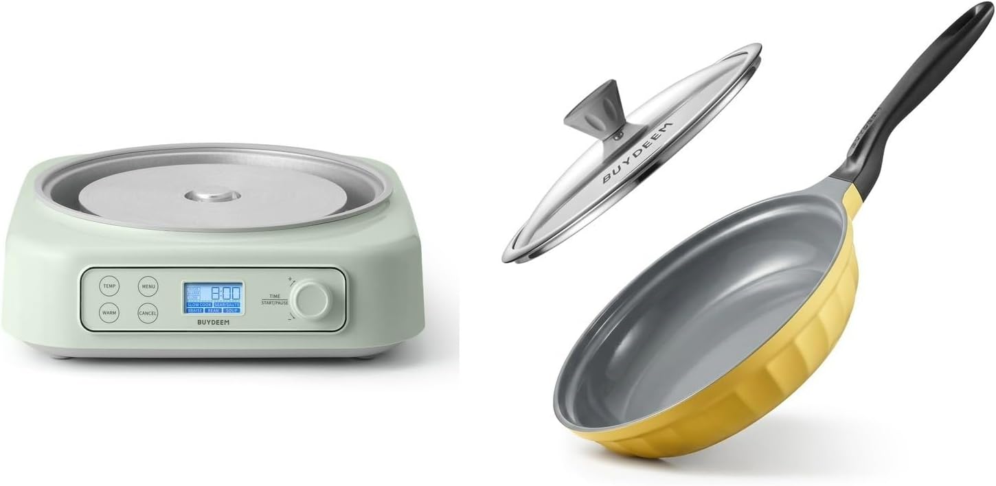 BUYDEEM Slow Cooker & Frying Pan Set - 5.5qt, Mellow Yellow