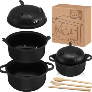 45oz Pig Ramen Bowl Set w/ Strainer & Utensils - Black