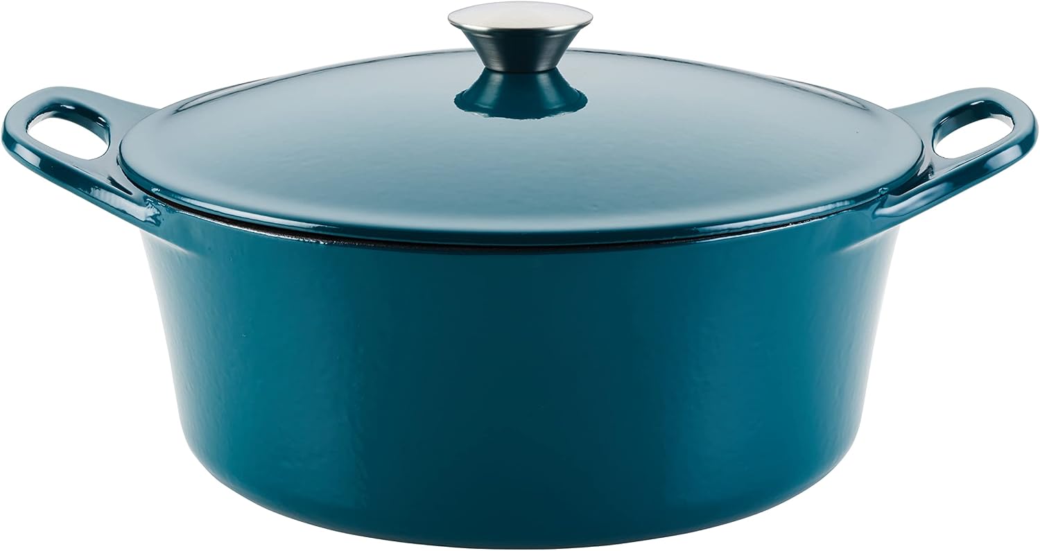 Rachael Ray Enameled Cast Iron Dutch Oven, 5 Qt, Teal