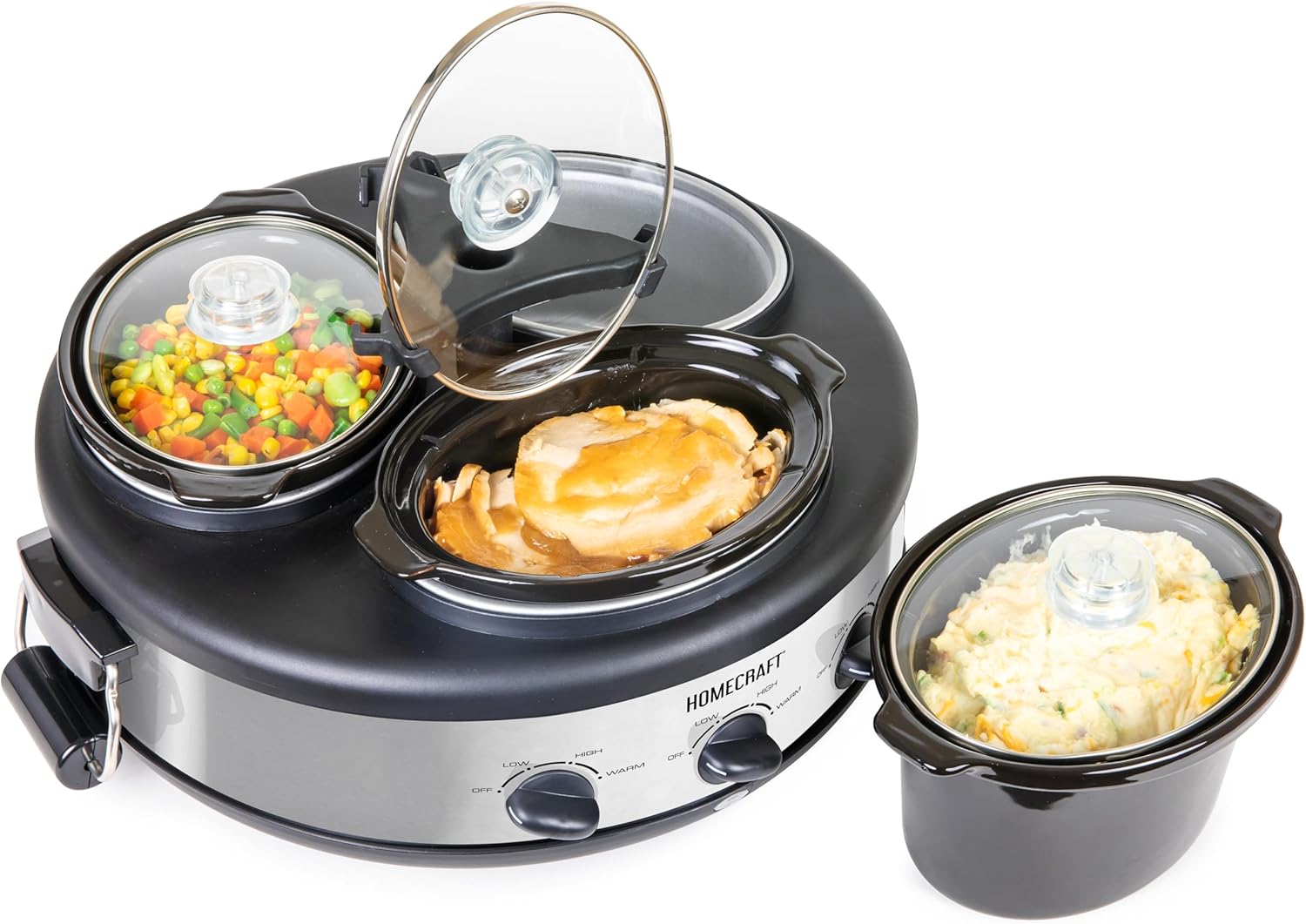 HomeCraft 3-Pot Buffet Server, Stainless Steel, 1.5 Qt Each