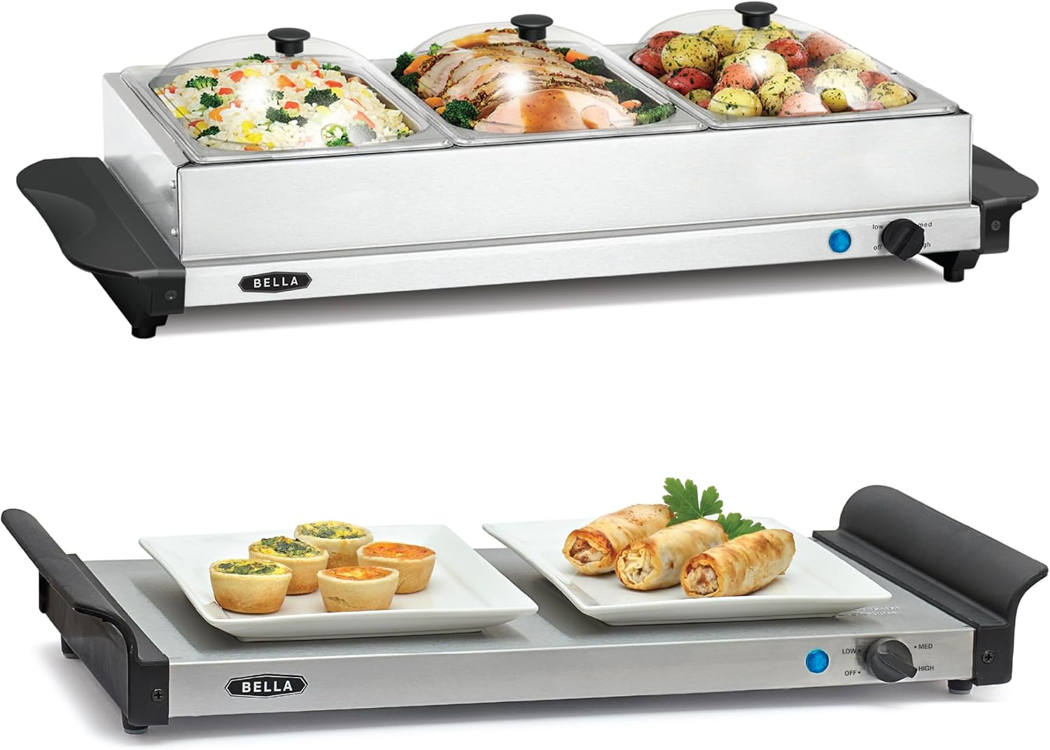 BELLA 4.5 Qt Triple Buffet Server - Stainless Steel