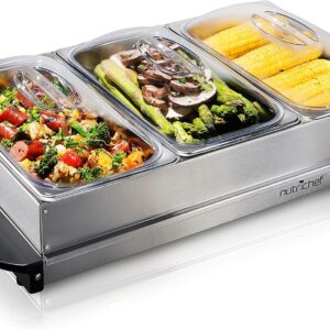 Nutrichef 3-Tray Buffet Server, 175°F Hot Plate, Portable