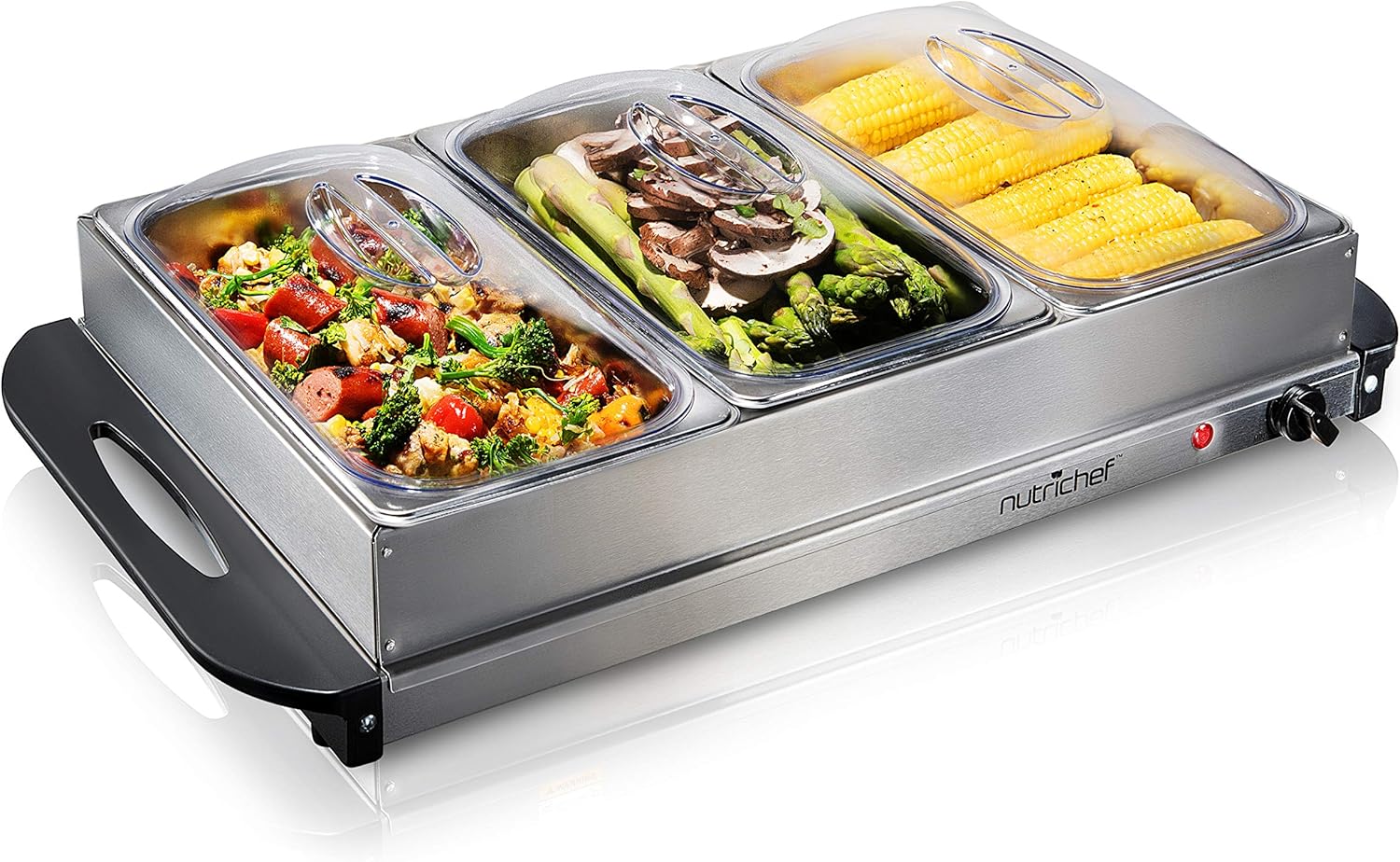 Nutrichef 3-Tray Buffet Server, 175°F Hot Plate, Portable