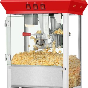 Red Movie Night Popcorn Machine - 3 Gal Popper w/ Warming Tray