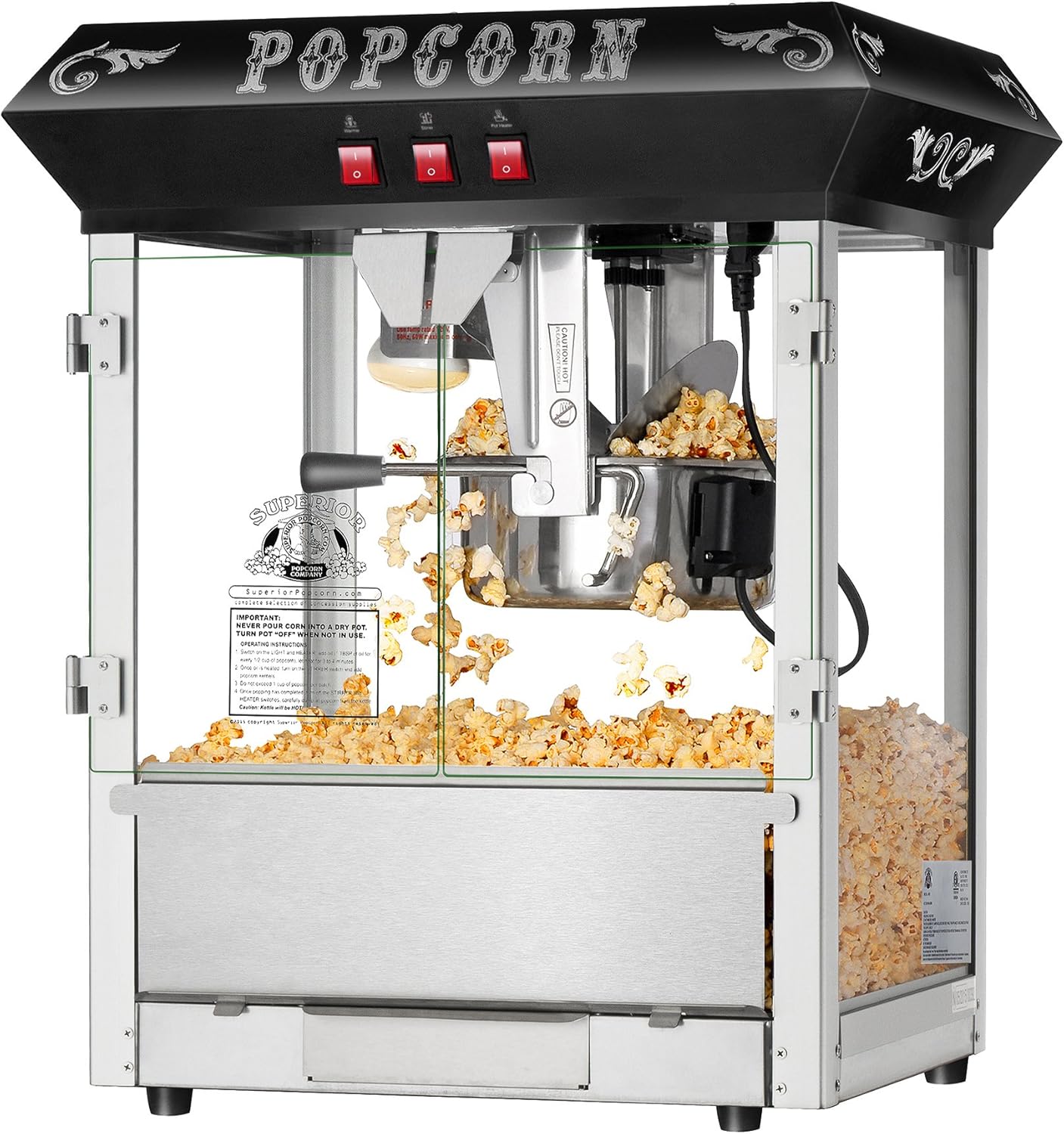 Superior Popcorn Maker – 3 Gal Home Theater Popper, Black