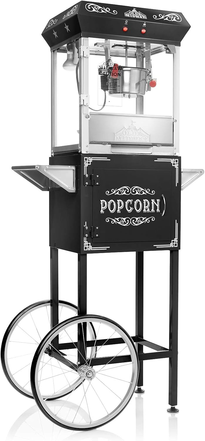 Vintage Style Popcorn Machine with Cart - Black