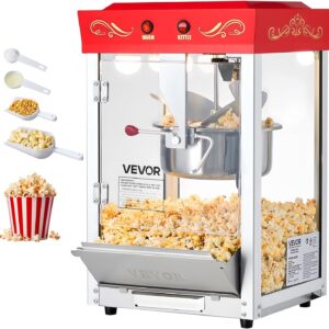 VEVOR 8oz Stainless Steel Popcorn Machine, 800W Countertop Popper, Red