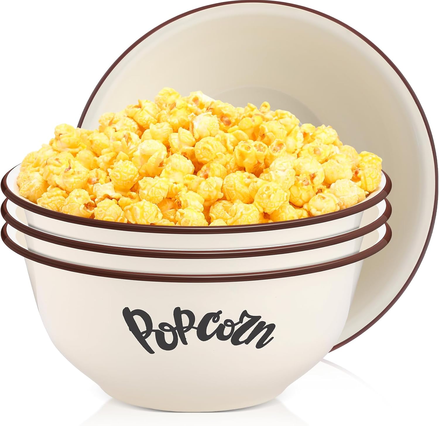 4pc Large Popcorn Bowls - Reusable Enamel Serving Set