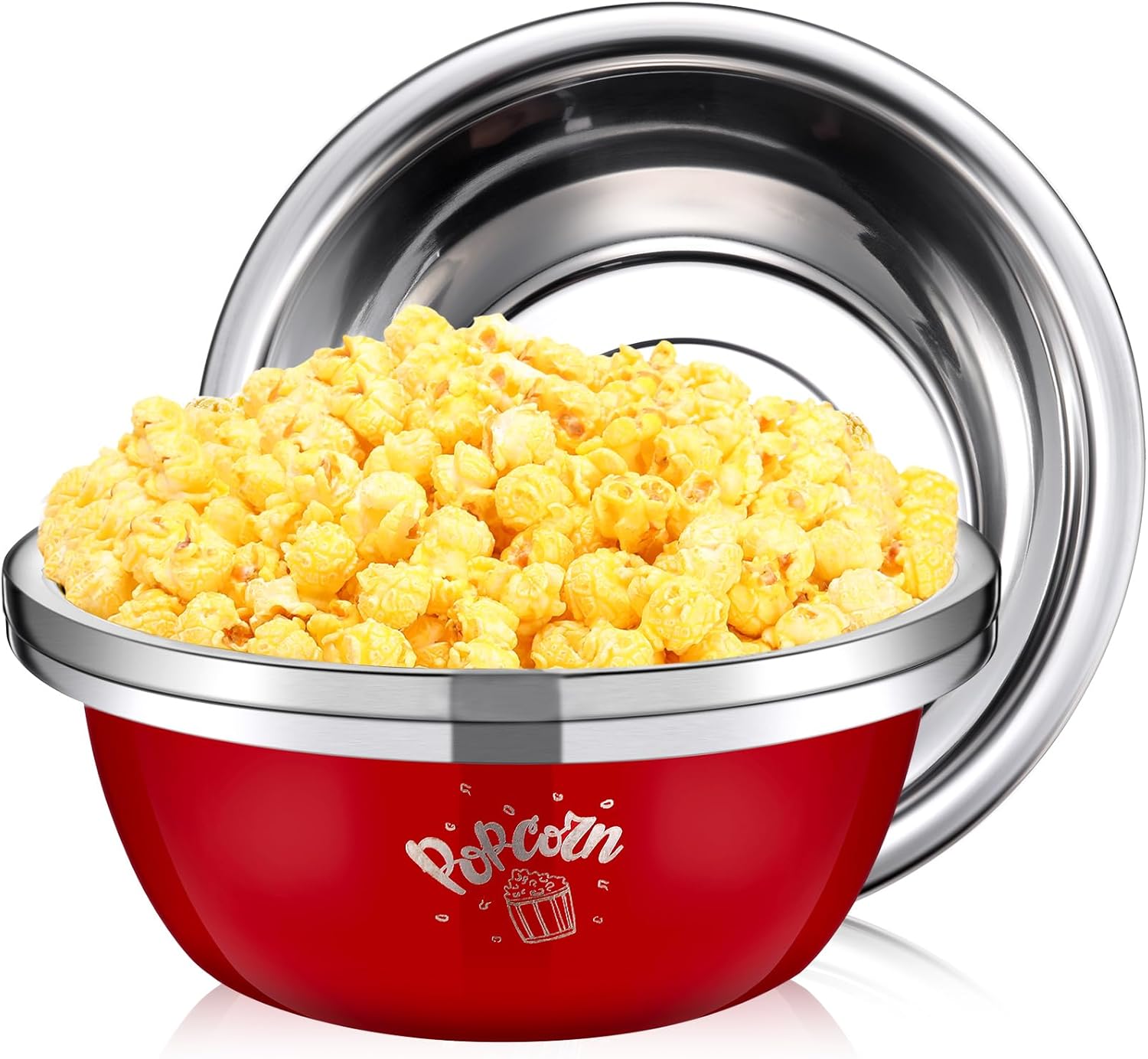 3-Piece Stainless Steel Popcorn Bowls Set - 3.4 Qt