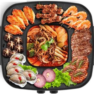 Electric Indoor BBQ Grill & Hot Pot Combo - Dual Temp