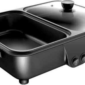 GEJINTAO 2-in-1 Electric Mini Grill & Hot Pot (Black)