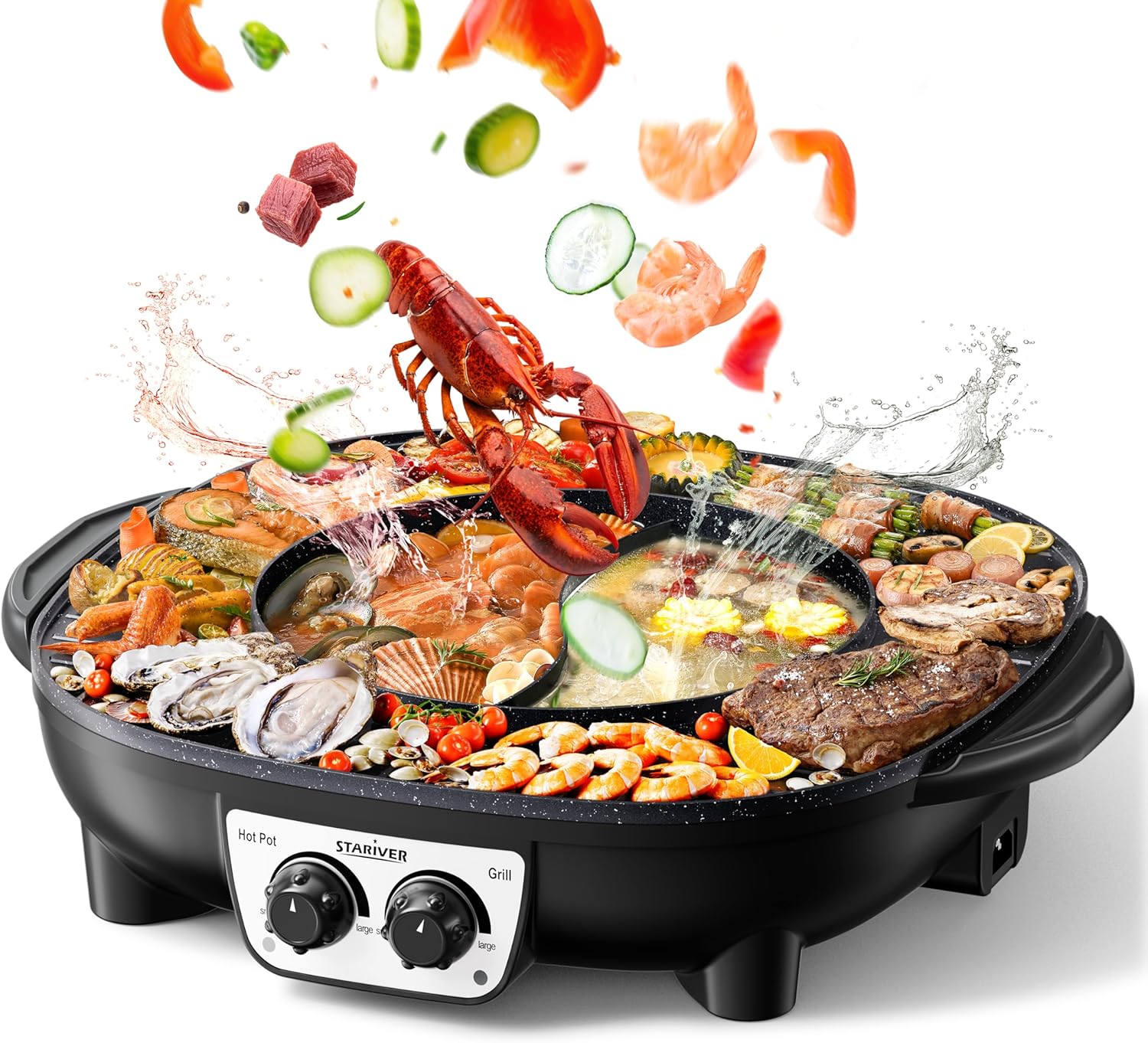 Stariver Hot Pot & Grill 2-in-1 Electric, 1800W