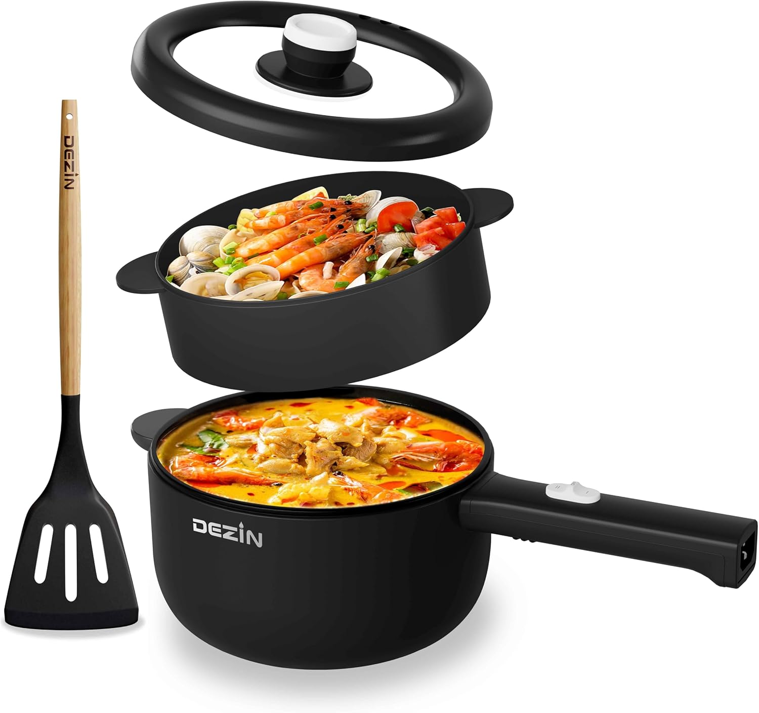 Dezin 2L Electric Hot Pot Cooker, Non-Stick Sauté Pan