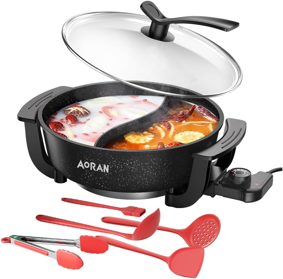AORAN 6L Electric Hot Pot for Shabu Shabu & Fondue - Black