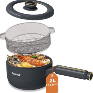 TopWit 2L Electric Hot Pot with Steamer, Grey