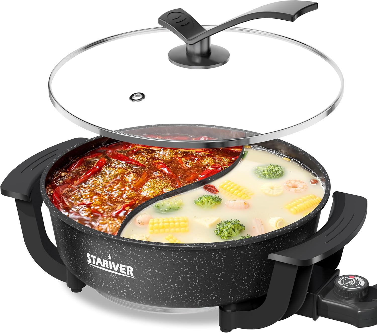 Stariver 6L Dual-Flavor Electric Hot Pot – 1360W, 5-Temp Control