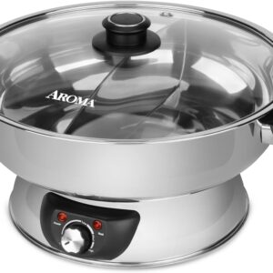 Aroma 6Qt Dual-Sided Shabu Hot Pot, Stainless Steel