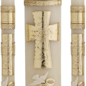 Trinity Cross Rings Wedding Candle Unity Set - Catholic Ceremony Set