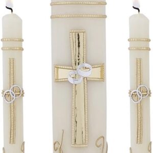 Ornate Cross Wedding Candle Unity Set - Gold & Silver Tone