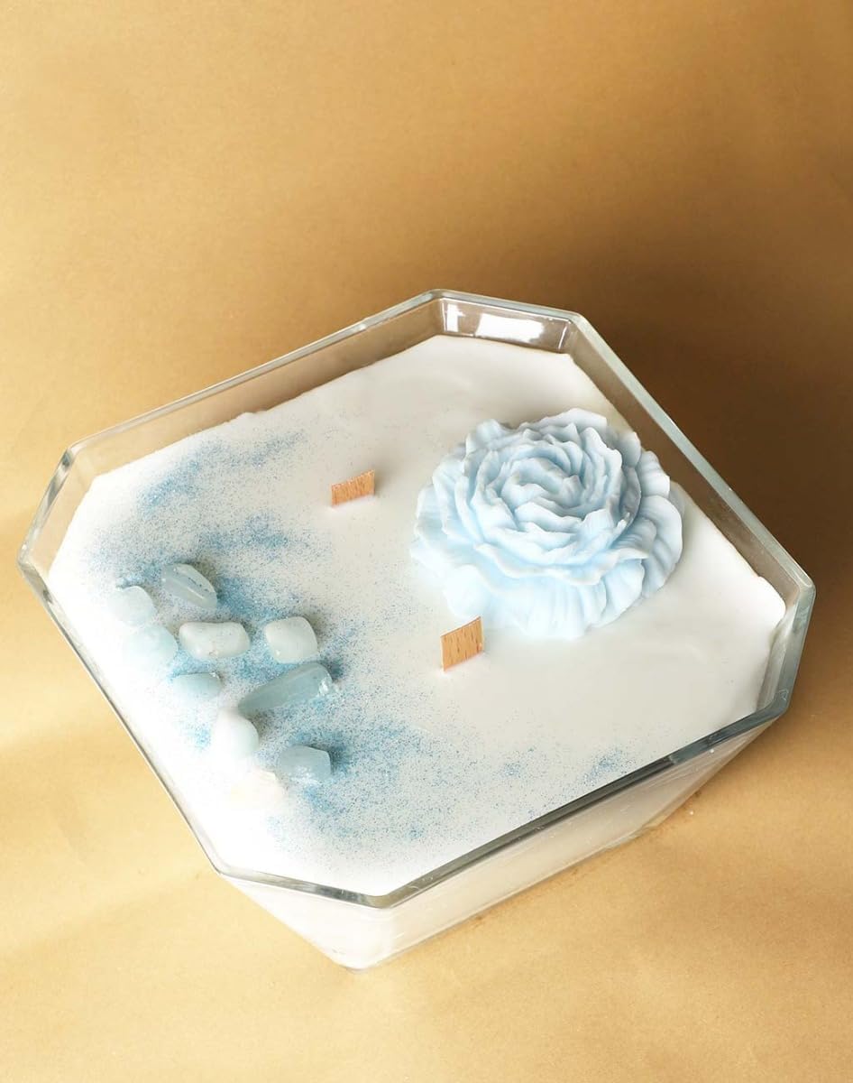 Vanilla Soy Candle 1900cc | Aquamarine Glass | Wooden Wick