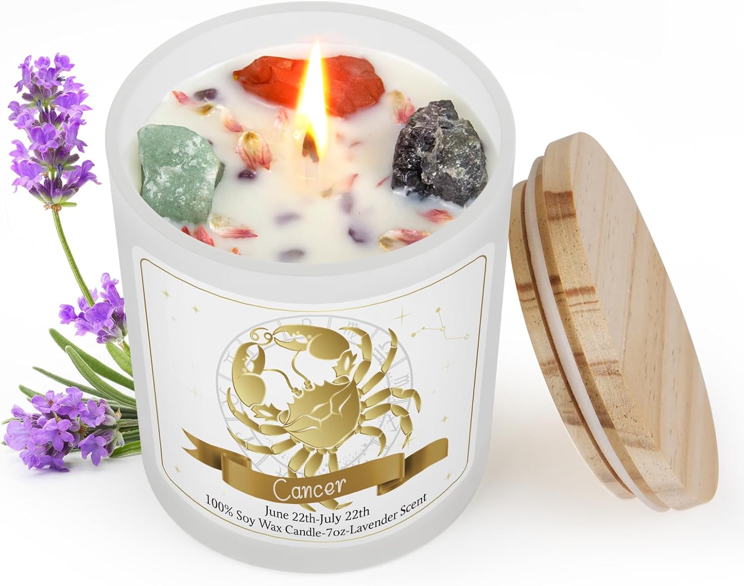Cancer Zodiac Scented Candle with Crystals & Healing Stones