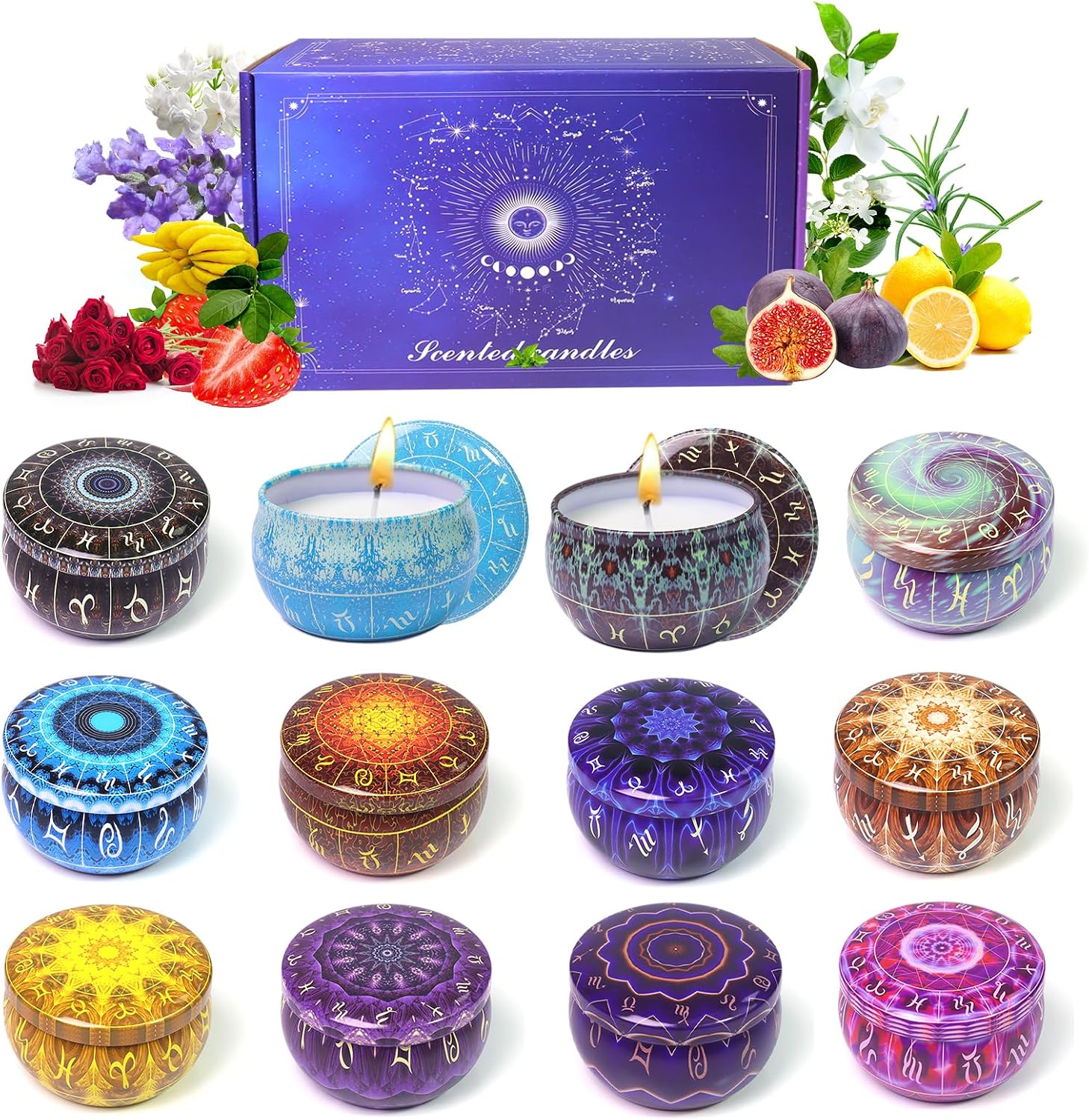 Zodiac Soy Candle Set, 12 Astrology Scents Gift Box