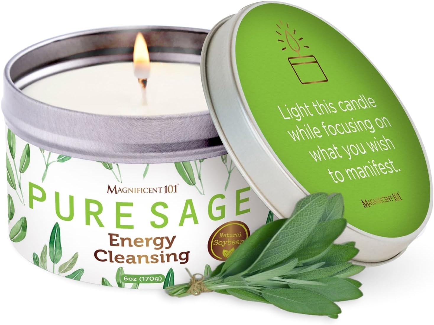 Pure White Sage Soy Candle - 6 Oz, 35 Hrs Burn