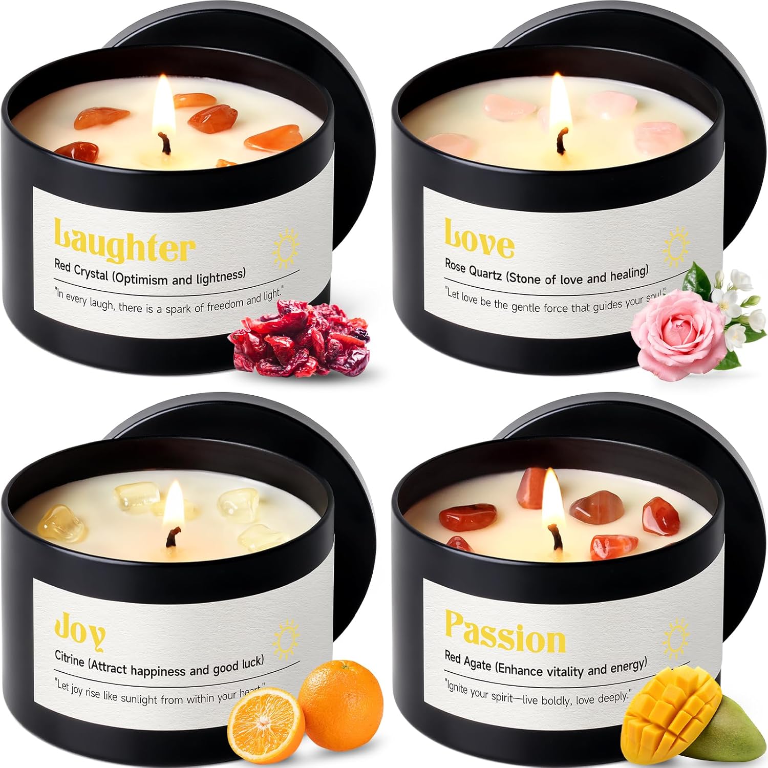 AOOVOO Crystal Energy Candles Set - 4 Pack, 200 Hrs Soy Candles