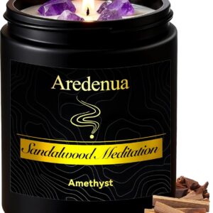 Sandalwood Meditation Candle w/ Amethyst Crystal - 7oz Soy Candle