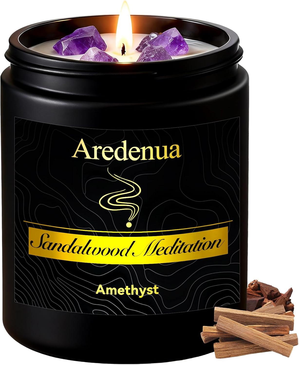 Sandalwood Meditation Candle w/ Amethyst Crystal - 7oz Soy Candle