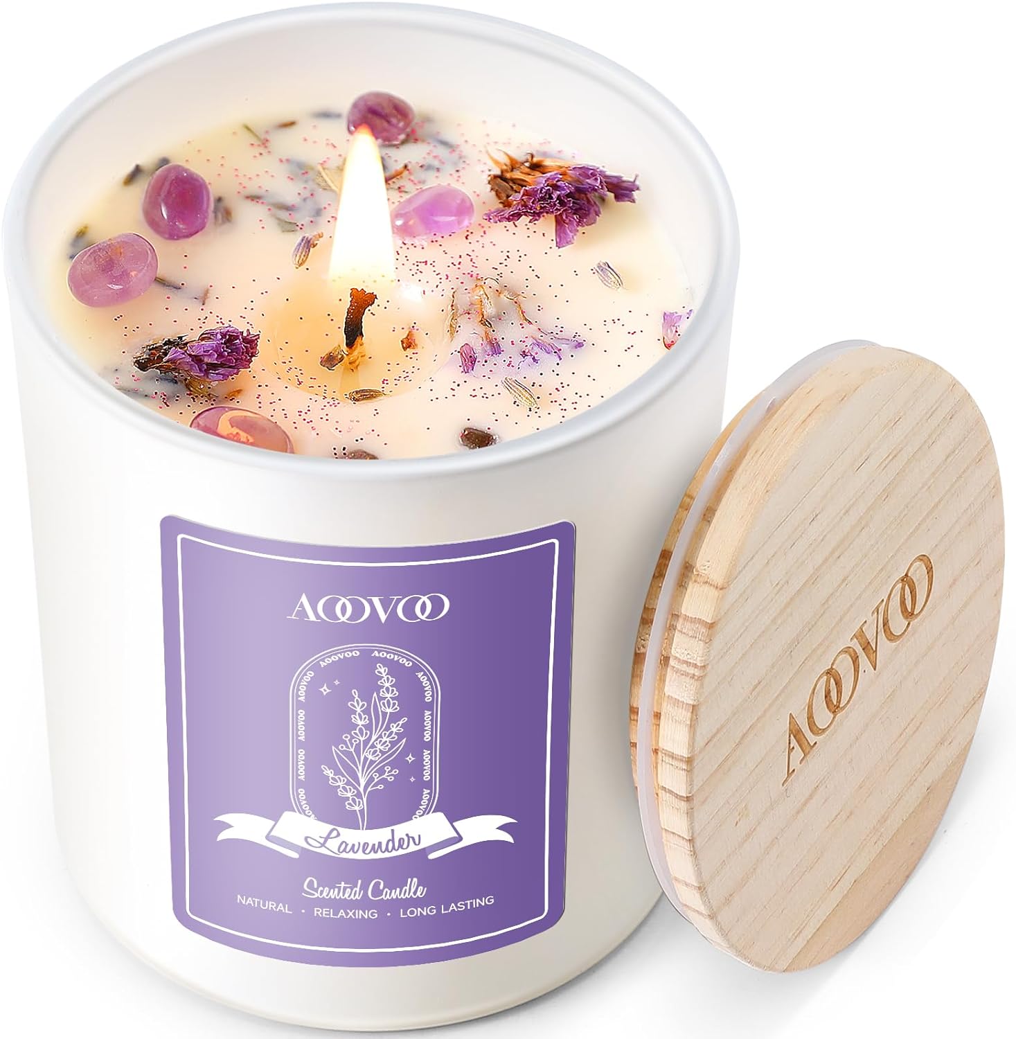 AOOVOO Lavender Soy Candle – 10oz Aromatherapy Gift Set