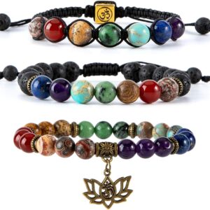 Bivei 7 Chakra Bracelet Set - Gemstone Yoga Jewelry 3-Pack