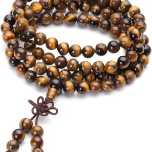 Jovivi 108pc Natural Tiger Eye Mala Bracelet