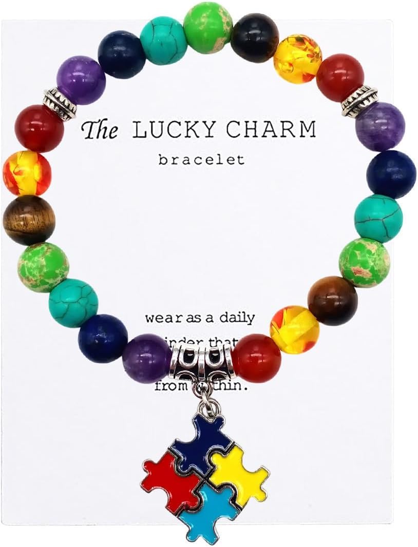 Autism Awareness Puzzle Heart Bracelet – Natural Stone Gift