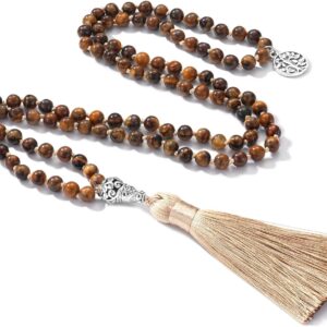 INBLUE 108 Bead Boho Prayer Necklace - Amazonite & Tree of Life
