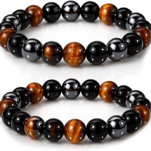 WFJ Triple Protection Obsidian Bracelet Set - Men's & Women's