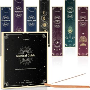 Mystic Incense Variety Pack – 6 Scents, 120 Sticks, Wooden Holder