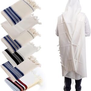 Holy Voice Kosher Wool Tallit – White w/ Stripes, Made in Israel