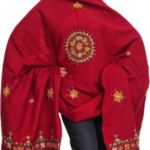 Exotic India Pure Wool Shawl with Embroidered Chakra