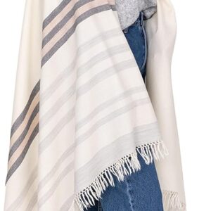 likemary Merino Wool Pashmina Shawl - Oversized Striped Scarf