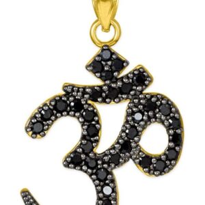 14K Gold Yoga Om Charm with Black Diamonds