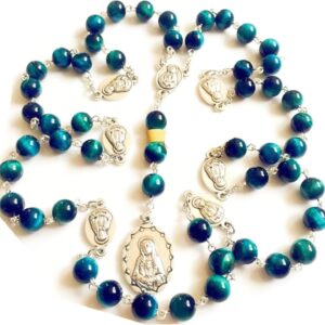 Handcrafted Peacock Tiger Eye 7 Sorrows Rosary Necklace