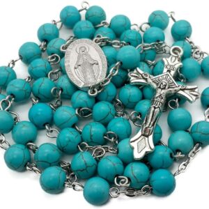 Nazareth Sky Blue Turquoise Rosary - Miraculous Medal & Cross